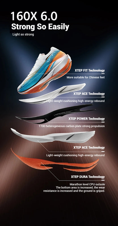 160X 6.0 Running Shoes Professional Marathon PB Carbon Plate For Men Cushioning Shock Absorption Sneakers 976319110057
