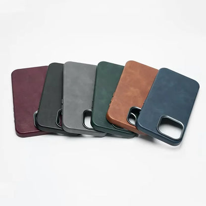 Premium Vintage Leather Magnetic Phone Case for IPhone 16 14 13 15 Pro Max Wireless Charging Alloy Camera Shockproof Back Cover