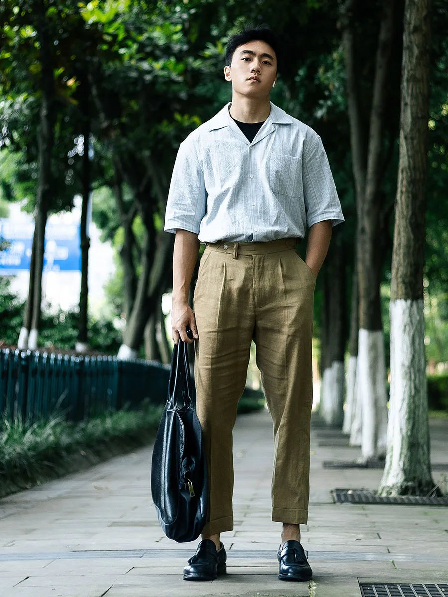 Spring and summer new khaki pure linen casual nine-minute pants Slim pants pants customization