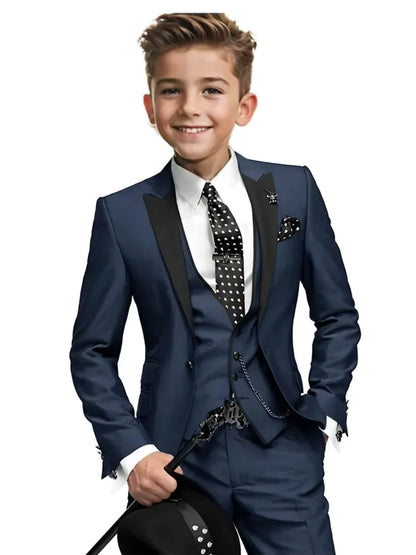 High Quality Boys Formal Suit Set 3 Pieces For Violin Performance Classy Peak Lapel Kids Slim Fit Tuxedo Birthday Party Wear