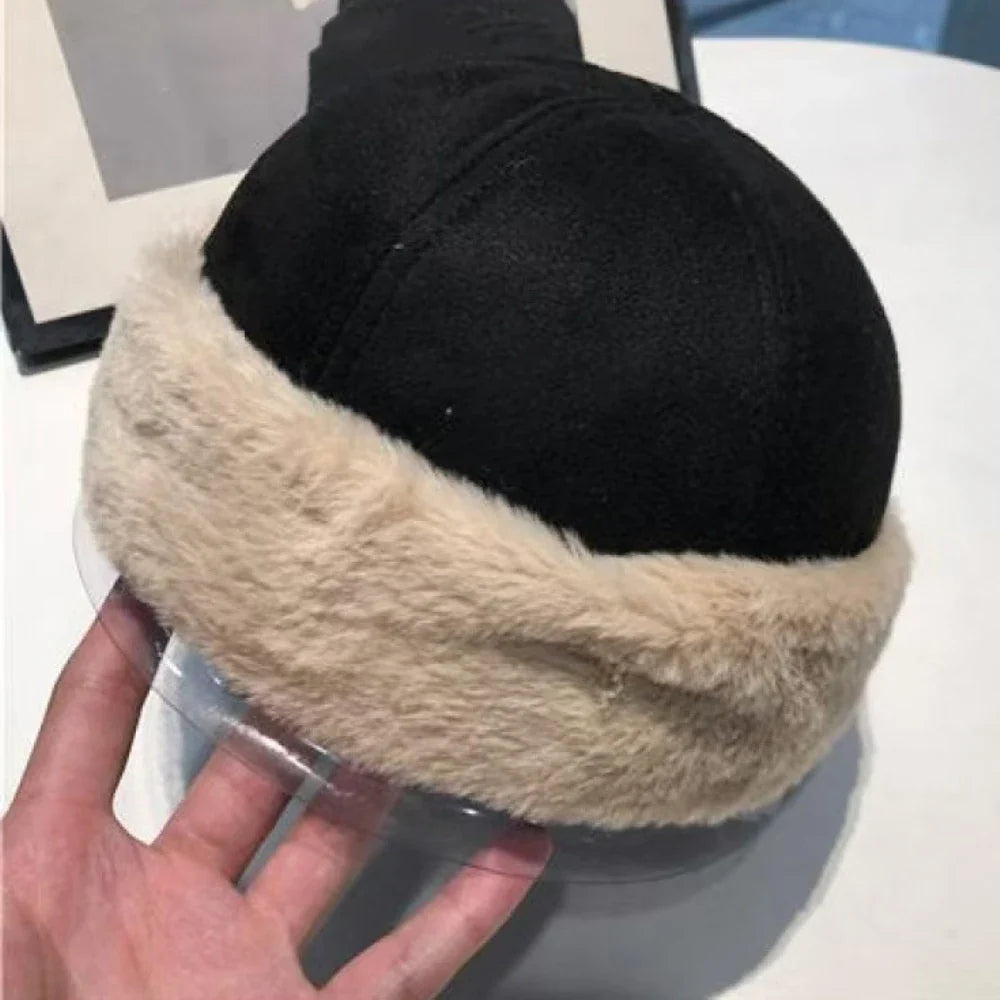 New Autumn Winter Cap for Men Women Thick Warm Lamb Fleece Lined Bomber Hat Male Female Solid Plain Suede Russian Fur Hat