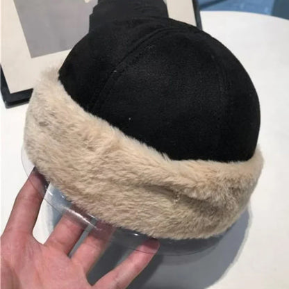 New Autumn Winter Cap for Men Women Thick Warm Lamb Fleece Lined Bomber Hat Male Female Solid Plain Suede Russian Fur Hat