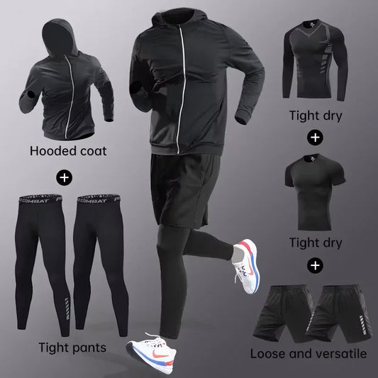 Sports suit men's running gym clothes autumn and winter quick drying clothes tight fitting equipment