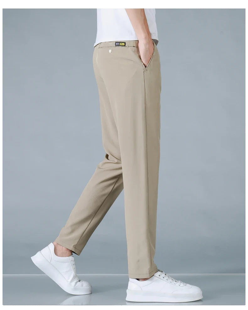 2025 Spring Summer Ultra-thin Men's Casual Pants Slim Straight Leg Elastic Waist Sports Jogging Trousers Fashion Men Golf Pants