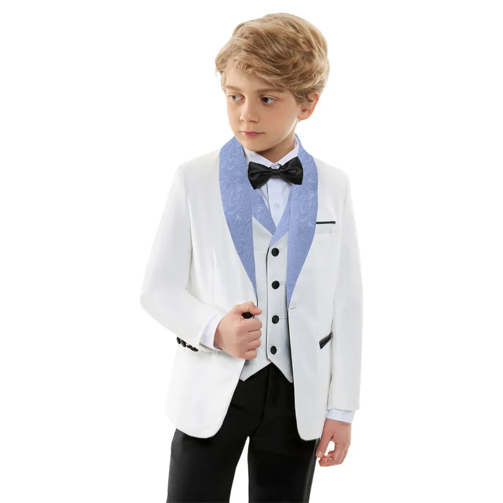 Stylish Jacquard Collar Boys Suits 3 Pieces Jacket Vest Pants Piano Performance Autumn Long Sleeve Kids Tuxedo Sets For Birthday
