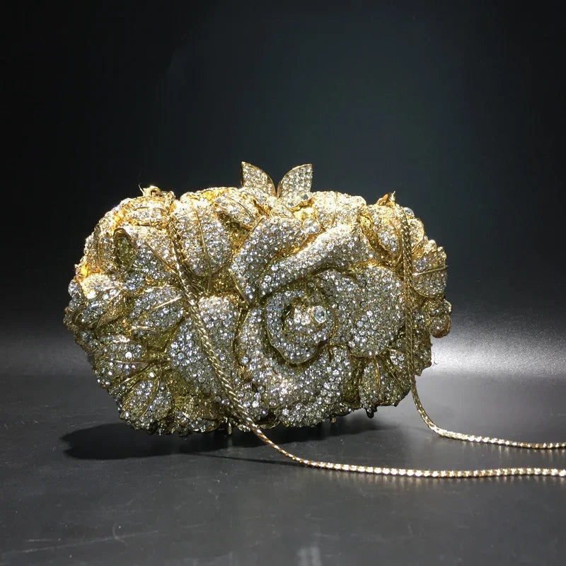 A flower cut-out diamond dinner bag, diamond bag, women's clutch