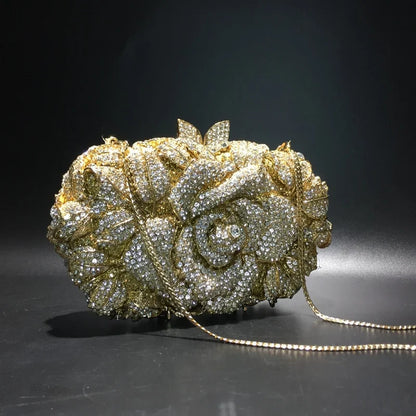 A flower cut-out diamond dinner bag, diamond bag, women's clutch