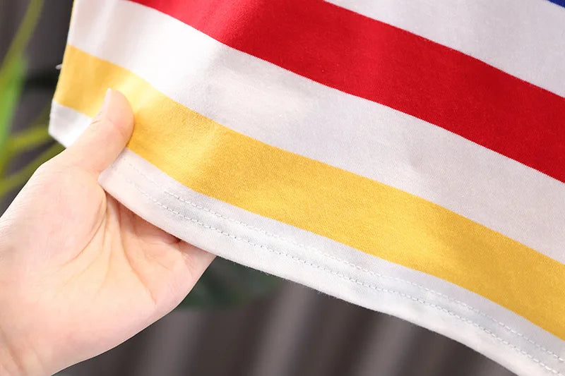 Summer Baby Boys Clothes Set Children Striped Cartoon T-Shirt Pants Bag 3Pcs/Sets Kids Girls Clothing Infant Costume Traksuits