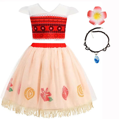 Halloween Moana Halter Dress for Girl Cosplay Moana Princess Costume Hawaii Toddler Vaiana Cute Sundress Two Piece Costume Set