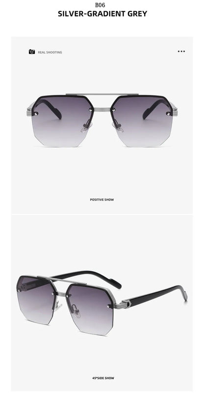 Semi-Rimless Sunglasses For Men Vacation Square Sunglasses Women Trendy Vintage Fashion Glasses Gafas De Sol Hombre Zonnebril
