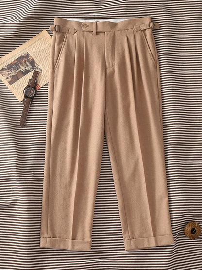 2026 Spring New Arrival Cashmere Fabric Khaki Flannel Loose Straight Leg Pants with Adjustable Waist Special Offer