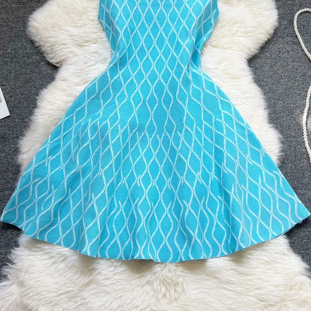 Brand Fashion A-line Short Women Dress Elegant Y2K Geometric Knitted Summer Dress Female Harajuku Black Party Vestidos