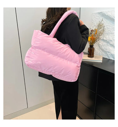 Fashion Large Capacity Puffer Shoulder Bags Padded Women Handbags Casual Nylon Quilted Big Tote Bag Warm Winter Shopper Purses
