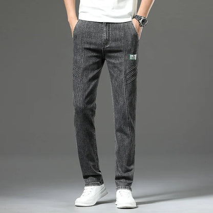Luxury Stretchy Straight Leg Jeans Plus Size Loose Fit Fashionable Printed Bottoms Versatile High Waist Denim Trousers