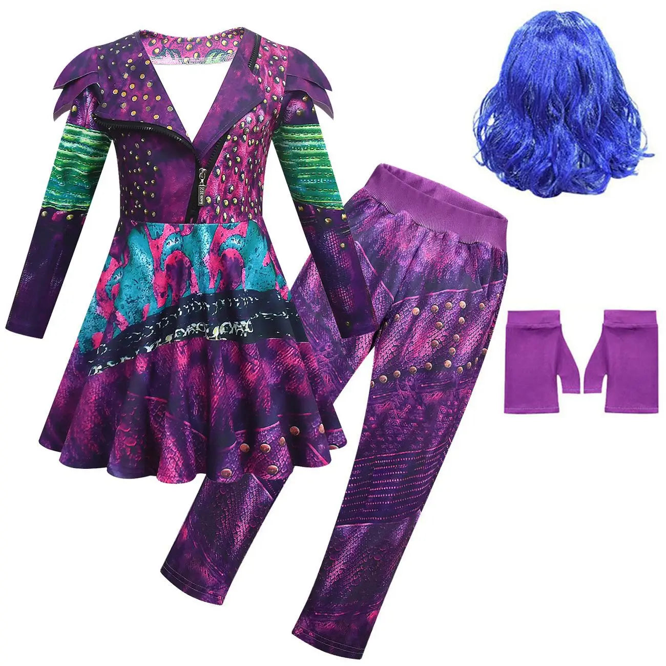 Girls Evie Mal Cosplay Costume D-Descendants 3 Kids Christmas Halloween Clothing Uniform + Wig Sets Children Party Birthday Gift