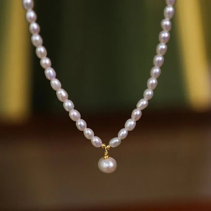 High Quality Rice Natural Freshwater Pearl Beaded Necklace for Women 14K Real Gold Plated Copper Strand Chokers Wholesale