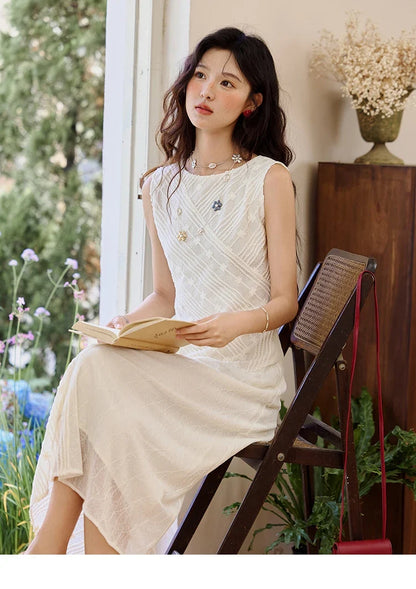 Asymmetric Lace Fishtail Dress 2026 Summer Flower Embroidery Sleeveless Elegant Dress Round Neck Long Dresses MXE35L2301