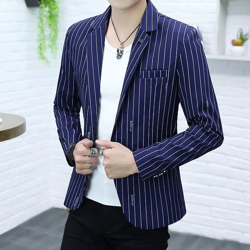 Blazer Summer Men's Fashion Gentleman Business Korean Version Trendy Performance Striped Banquet Host Casual Wedding Blazer