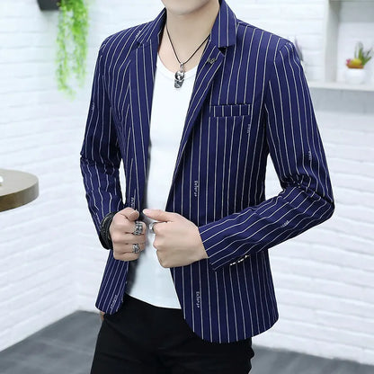 Blazer Summer Men's Fashion Gentleman Business Korean Version Trendy Performance Striped Banquet Host Casual Wedding Blazer