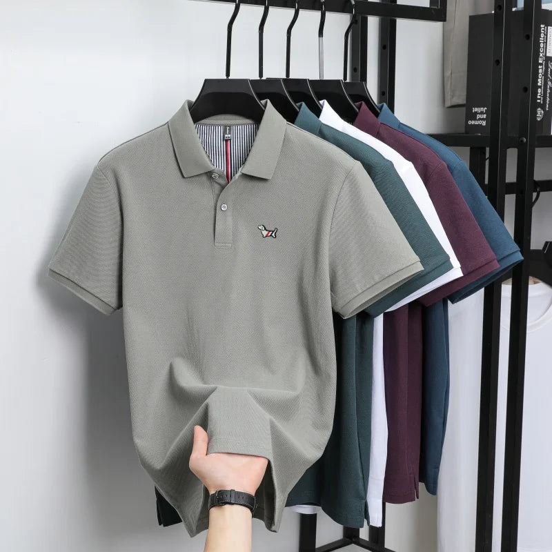 100% pure cotton men's classic dog polo shirt, business casual, sweat absorbing, breathable, daily use, short sleeved T-shirt