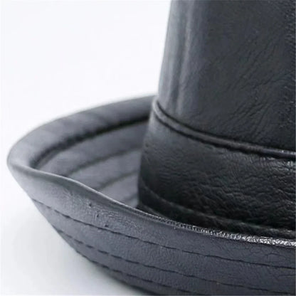 Men and Women Black Leather Fedora Hat Vintage Style Jazz Hat for Autumn & Winter Fashion, Handmade Trilby Hat