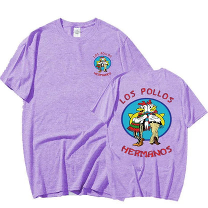 TV Series Breaking Bad Los Pollos Hermanos Double Sided Print T Shirts Funny Chicken Brothers Men's Women's T-shirt Streetwear