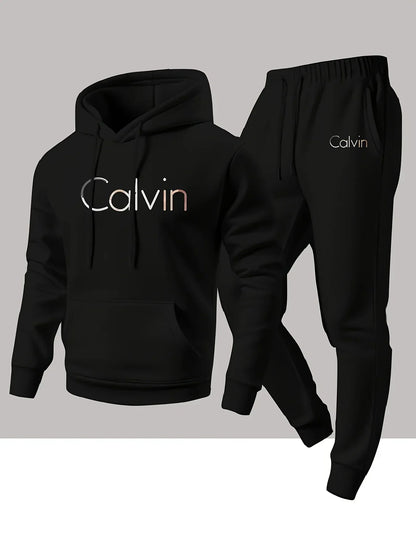 New Calvin Tracksuit for Men  Hoodie & Jogger SetHip Hop Streetwear Casual Workout Outfit Fall Winter Fashion Gym Athletic Wear