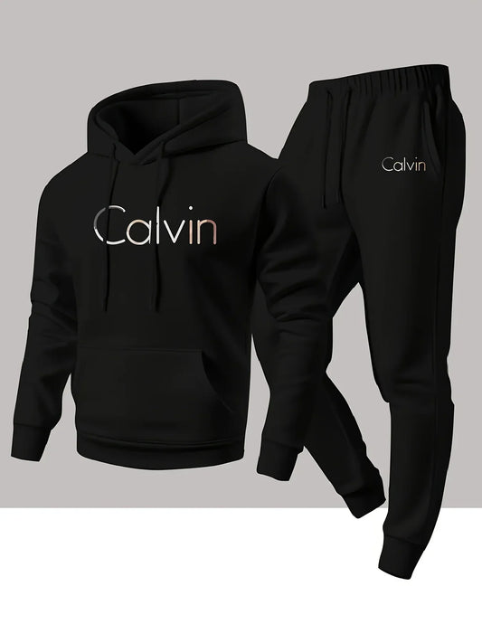New Calvin Tracksuit for Men  Hoodie & Jogger SetHip Hop Streetwear Casual Workout Outfit Fall Winter Fashion Gym Athletic Wear