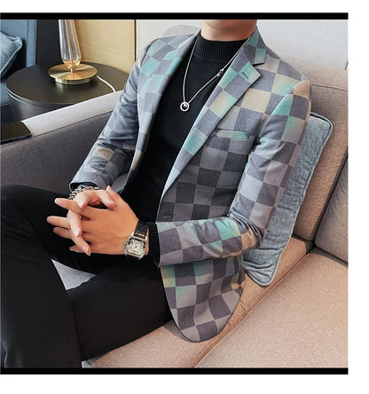 British Style Luxury Plaid Suit Jacket 2025 Spring New Men High-end Business Slim Blazers Groom Wedding Social Party Dress Coats