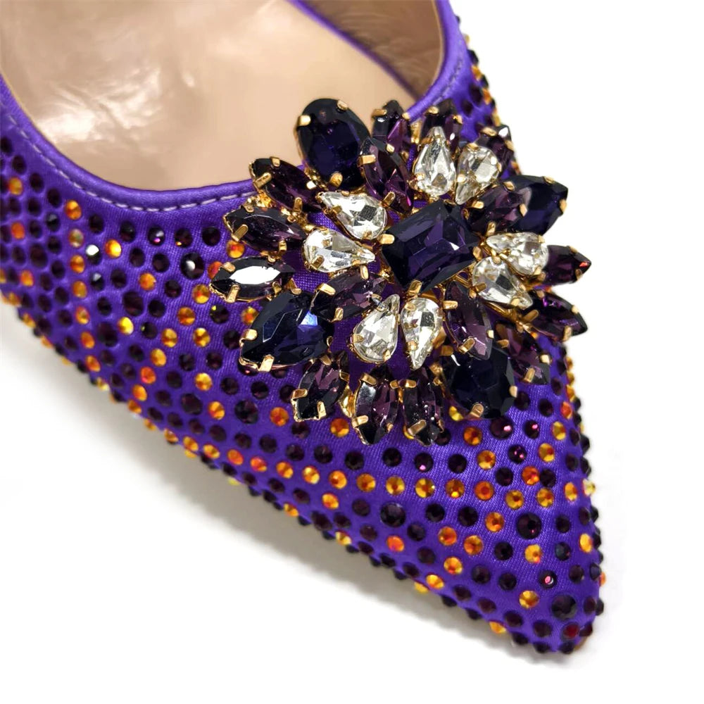 Nigerian Women Heel Party Ladies Italian Design Shoes And Bag Set Decorated with Rhinestone Handbag Wedding Party