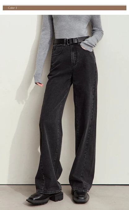 Minimalism Women's Jeans 2024 Autumn New Casual Cotton Denim Pants Retro Trendy Loose Straight Wide-leg Trousers 12443249