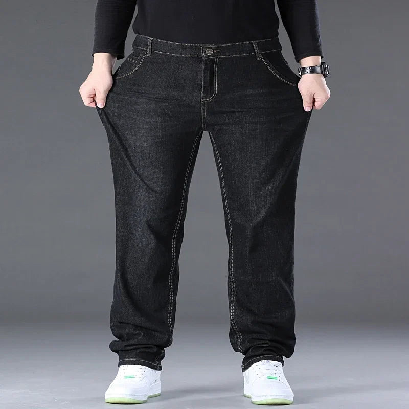 Men's Jeans Pants Big Size 50 High Stretch Denim Fabric Large Size Pants for 45-150kg Jeans Hombre Wide Leg Jeans Pantalon Homme