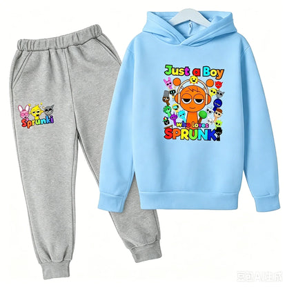 Sprunki Kids Clothes Hoodie+pants Age 2-12 Boy Girl Incredibox Anime Figures Sweatshirt Spring Autumn Pullover for Children Sets