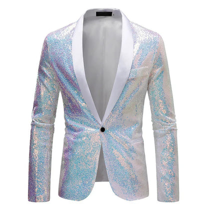 Shiny Gold Men Sequin Glitter Embellished Blazer Jacket, Nightclub Prom Suit Coats Mens Costume Homme Stage Clothes For Singers
