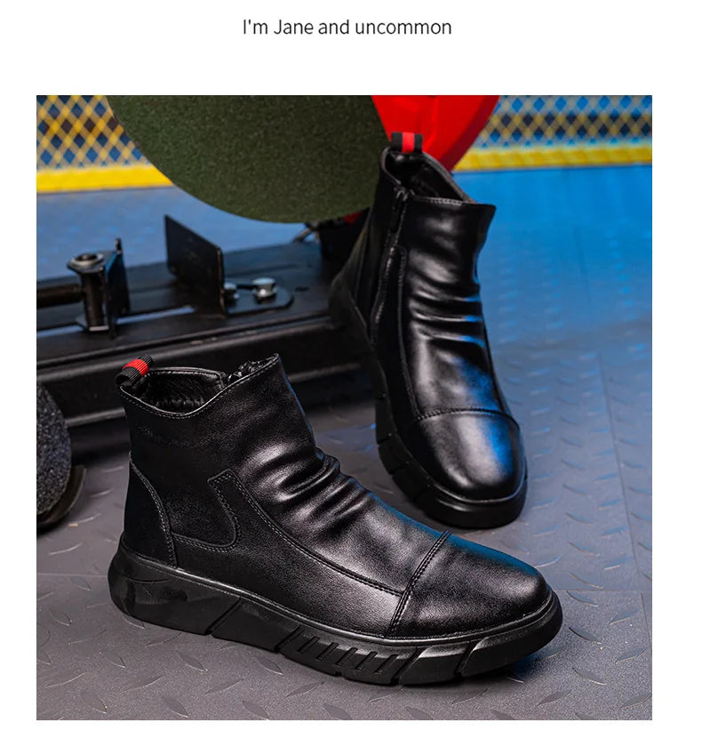 Fashion 2025 Black Leather Safety Work Shoes for Men Indestructible Steel Toe Cap Anti Nail Anti Slip Male Boots Footwear