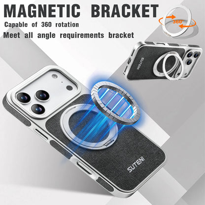 Faux Leather Magnet Wireless Charging Phone Case 360° Rotating Stand Ring Buckle Frosted Feel For iPhone 17 Pro Max 16 15