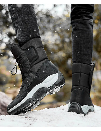 New Winter Men's Shoes Warm Plush Men's Boots High Top Couple Snow Boots Winter Outdoor Anti-Slip Ankle Boots Work Casual Boots