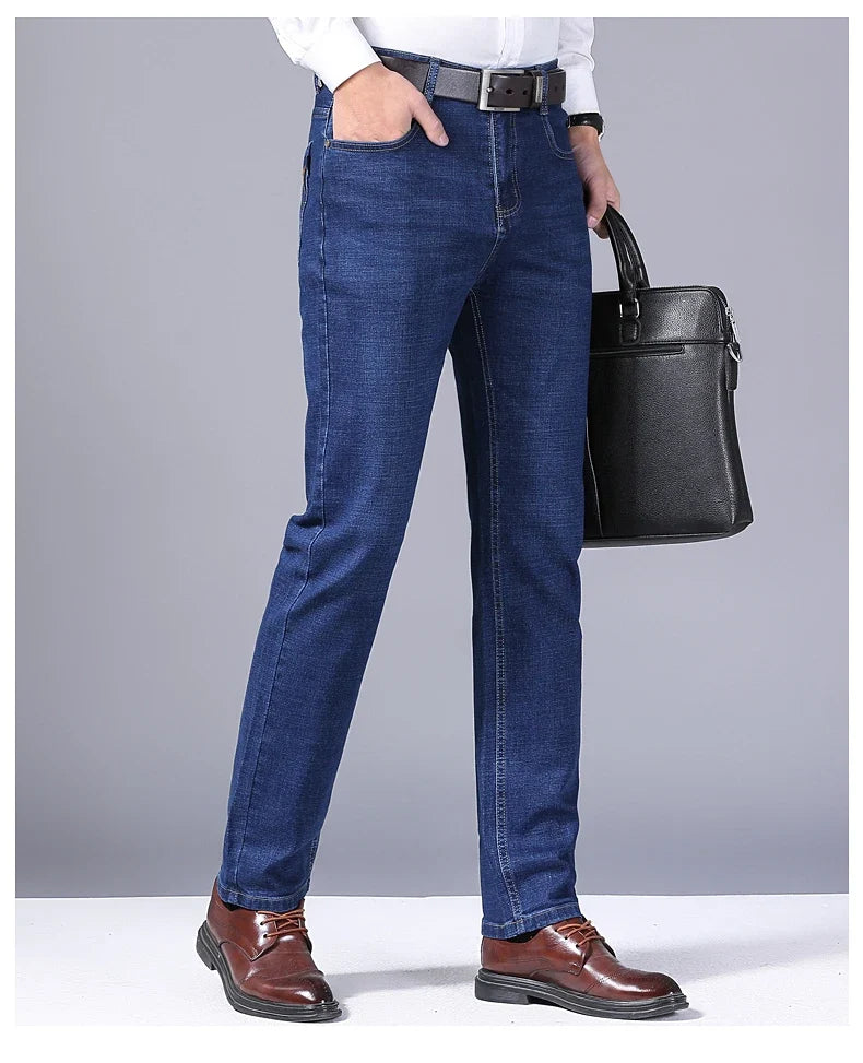 2025 New Business Men's Jeans Casual Comfortable Straight Stretch Fashion Classic Premium Blue Black Denim Pants Large Pants