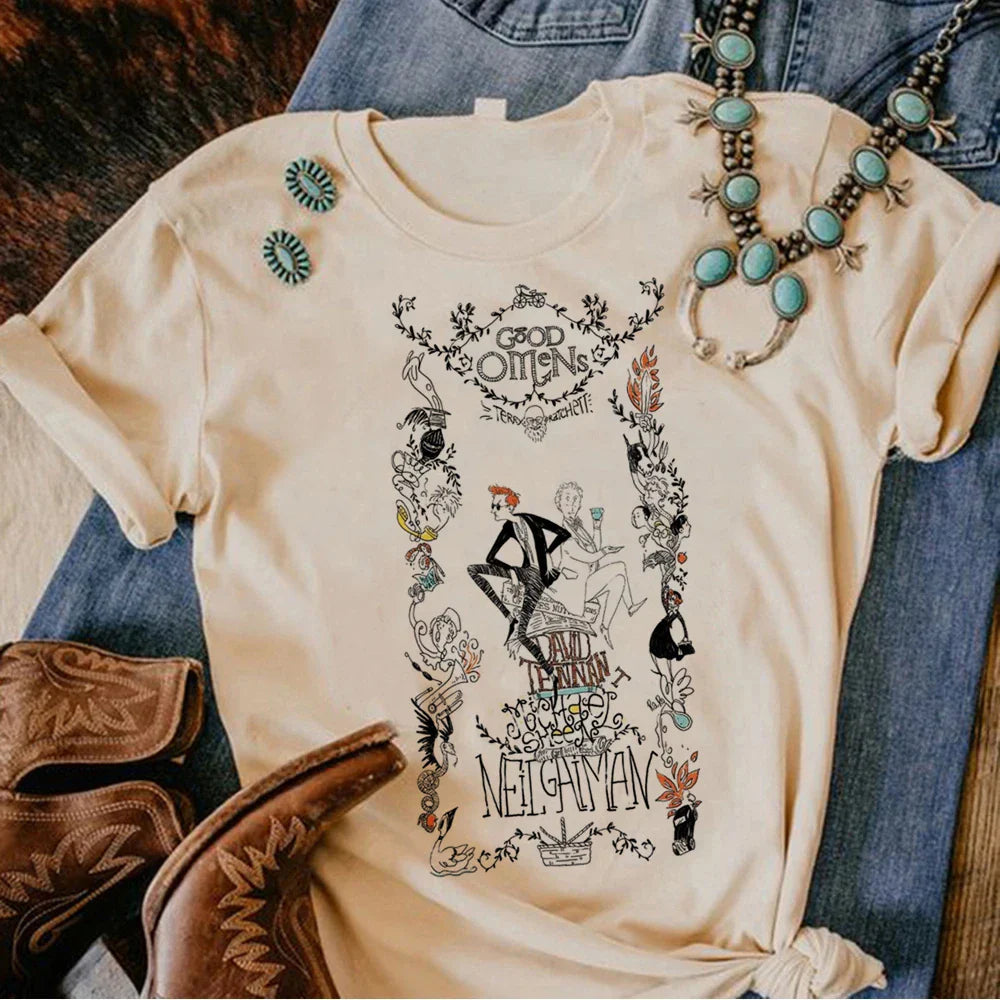 Good Omens t-shirts women manga graphic harajuku top girl funny graphic y2k clothes