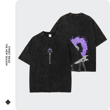 Anime B-Bleach T-Shirt Oversized Vintage Washed Zaraki Kenpachi T-Shirts Retro Harajuku Ichigo Rukia Tops Tees Man 100% Cotton