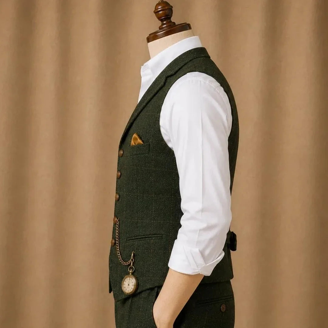 Men Vest Dark Blue Herringbone Checkered Single Button Waistcoat For Wedding Banquet Business Work Daily Casual Men Suit Vest