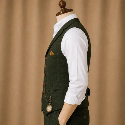 Men Vest Dark Blue Herringbone Checkered Single Button Waistcoat For Wedding Banquet Business Work Daily Casual Men Suit Vest