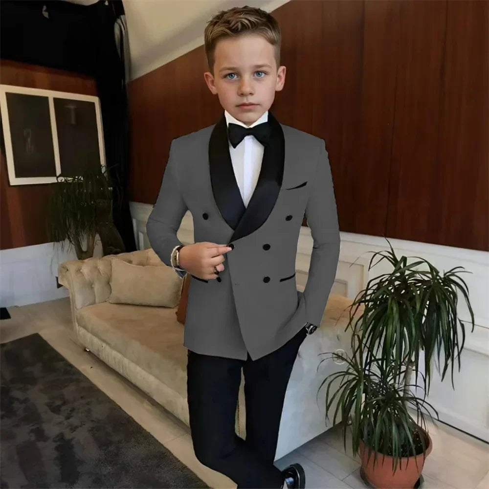 Double Breasted Kids Tuxedo 2 Pieces Holiday Outfit,High Quality Shawl Lapel Boys Suits Weddin Wear,Plus Size Suit Set