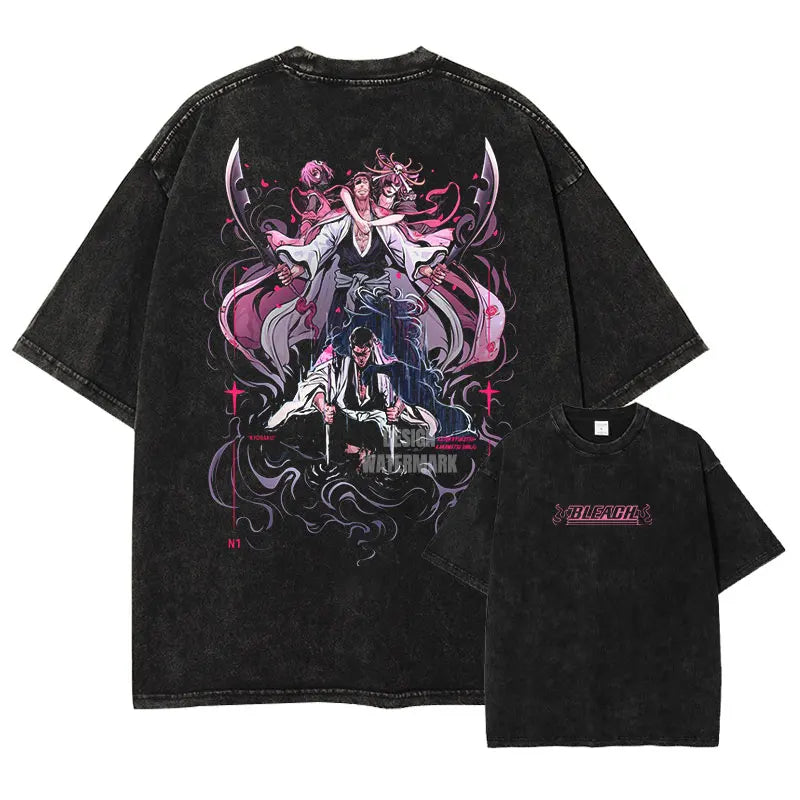 Japan Anime Bleach Aizen Sousuke Graphic Tee Men Oversized Washed Tshirts Manga Casual T Shirt Harajuku Male Cotton T-shirt
