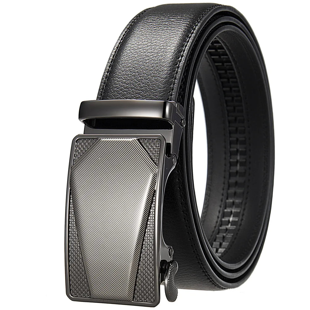 Men's Leather Belt High quality genuine leather alloy automatic buckle Adjustable ratchet belt Fashion business belt for men