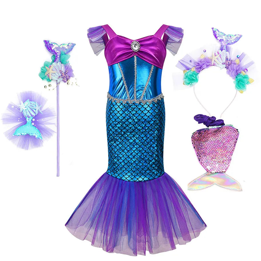 2-10Y Little Kid Mermaid Inspired Princess Clothing Pageant Fairy Role Playing Girl Birthday Party Dress Halloween Siren Cosplay