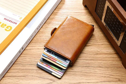 DIENQI-Carbon Credit Card Holder Men Wallet RFID PU Leather Metal Hasp Wallet Male Purse Minimalist Gifts for Men Carteiras