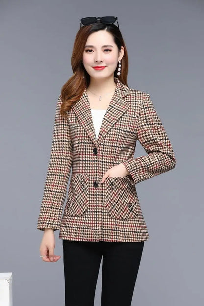 Ladies Casual Short Plaid Blazer