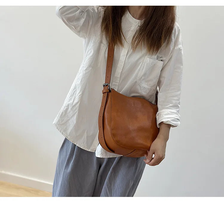 Simple Genuine Leather Women's Shoulder Bags 2026 New Nature Soft Cowhide Solid Color Versatile Crossbody Bags