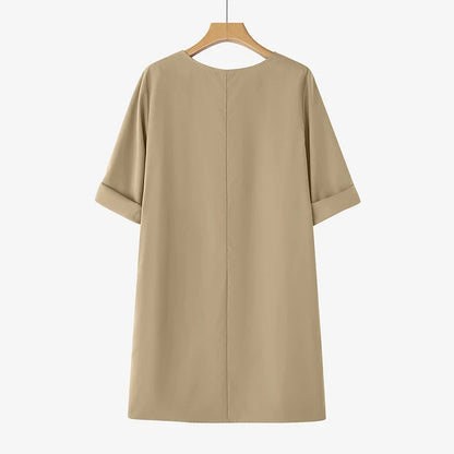 Elegant Women Party Dress 2026 Summer Fashion 3/4 Sleeve Casual Shirt Vestidos Pockets Loose Solid Knee-length Sundress